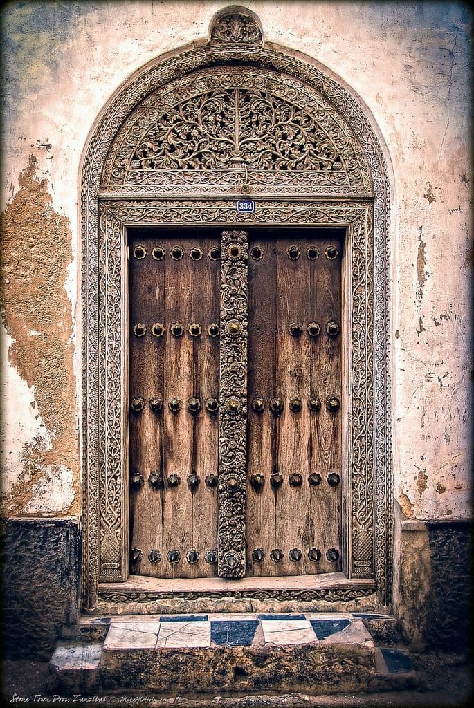Hand-carved wooden door in Stone Town