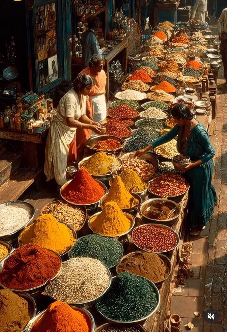 Spice market stall with colourful spices