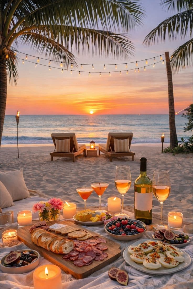 Sandbank picnic on a turquoise lagoon